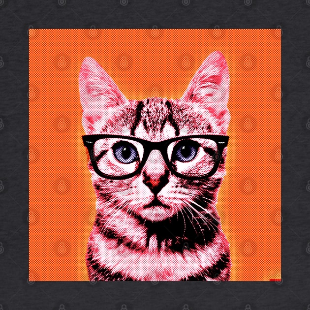 Pop Art Geek Cat in Orange Background - Print / Home Decor / Wall Art / Poster / Gift / Birthday / Cat Lover Gift / Animal print Canvas Print by luigitarini